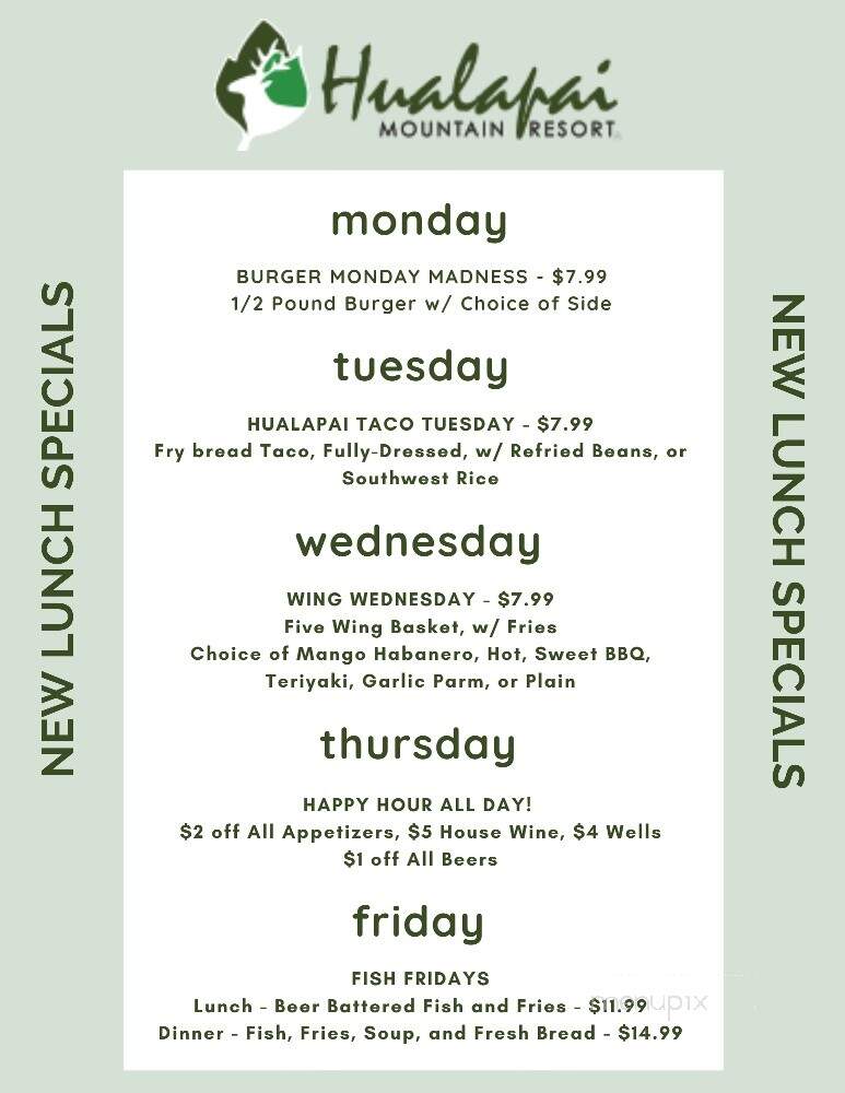 Hualapai Mountain Resort - Kingman, AZ menu_pic