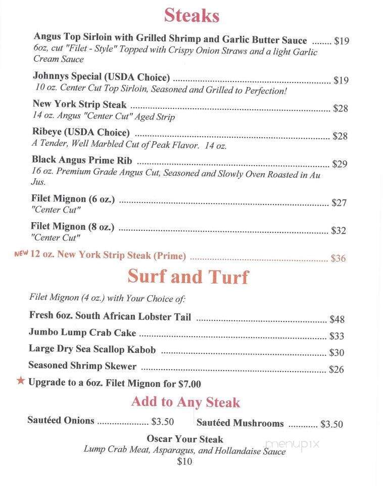 Johnny's Bar & Steakhouse - Stevens, PA menu_pic