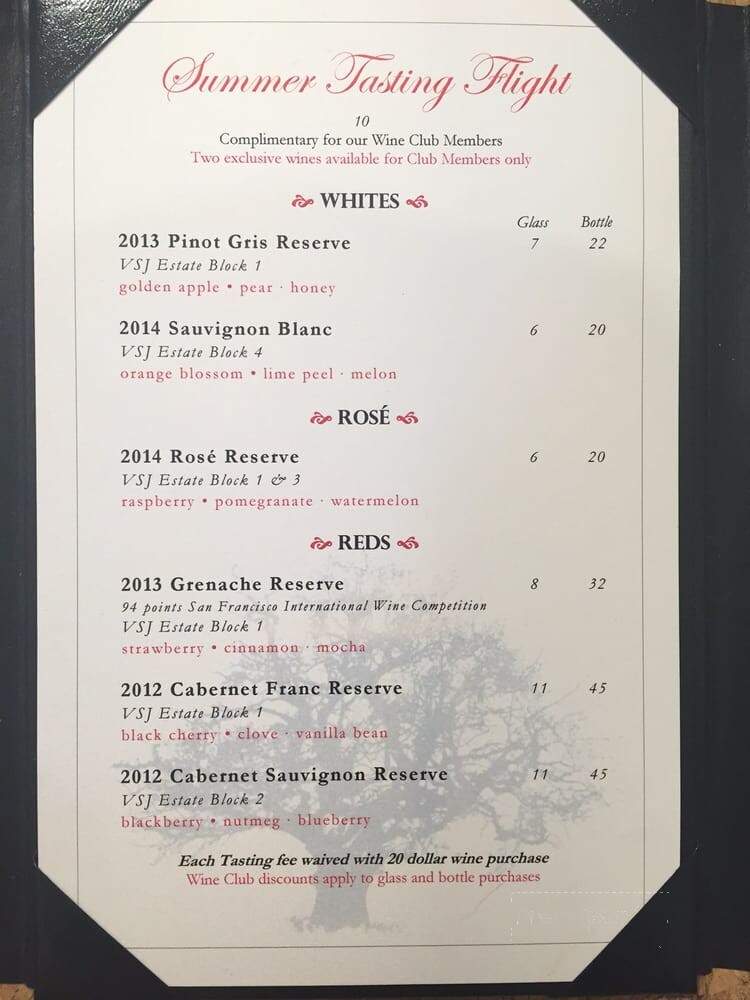 Villa San Juliette - San Miguel, CA menu_pic