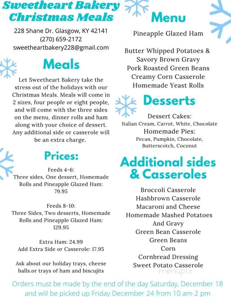 Sweetheart Bakery - Glasgow, KY menu_pic