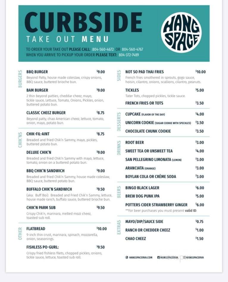 Hang Space - Richmond, VA menu_pic