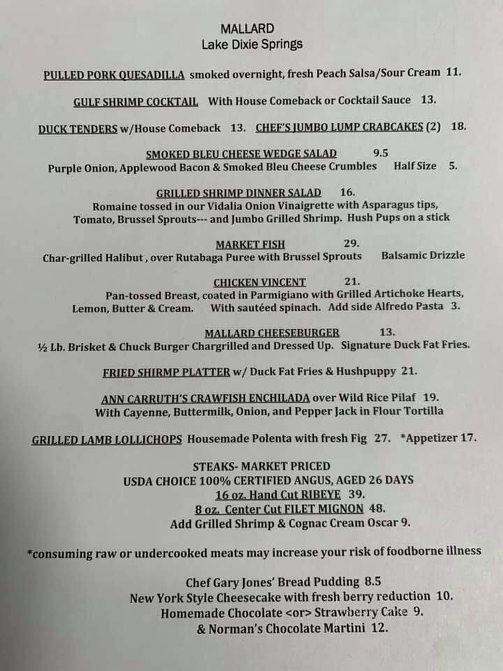 Mallard - Summit, MS menu_pic