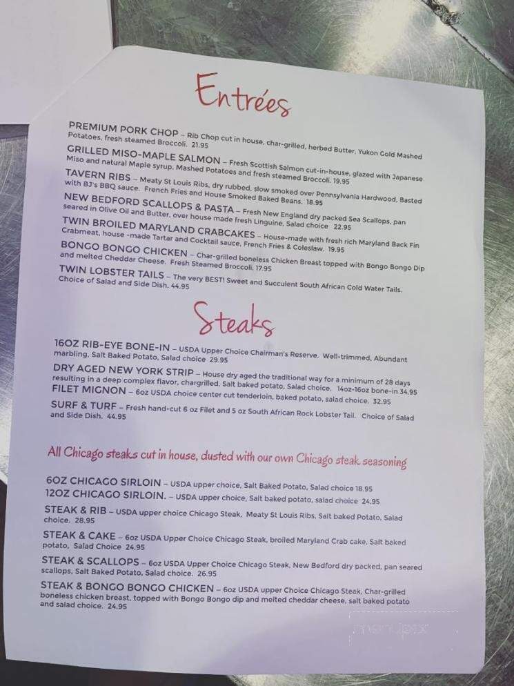 B J's Steak & Rib House - Danville, PA menu_pic