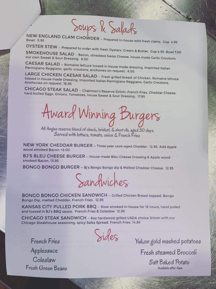 B J's Steak & Rib House - Danville, PA menu_pic