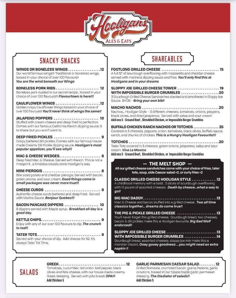 Hooligans - Kelowna, BC menu_pic
