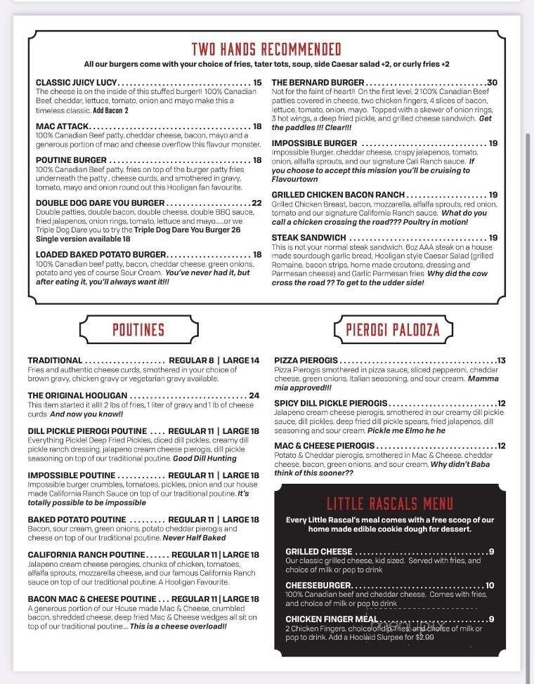 Hooligans - Kelowna, BC menu_pic