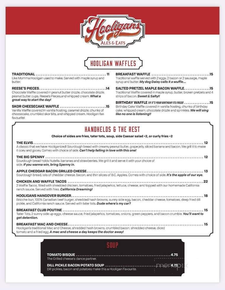 Hooligans - Kelowna, BC menu_pic