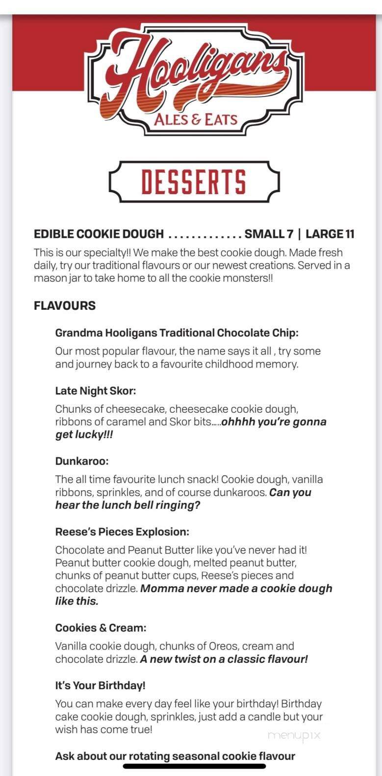 Hooligans - Kelowna, BC menu_pic
