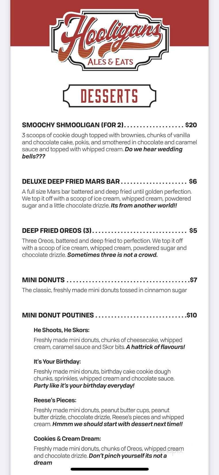 Hooligans - Kelowna, BC menu_pic