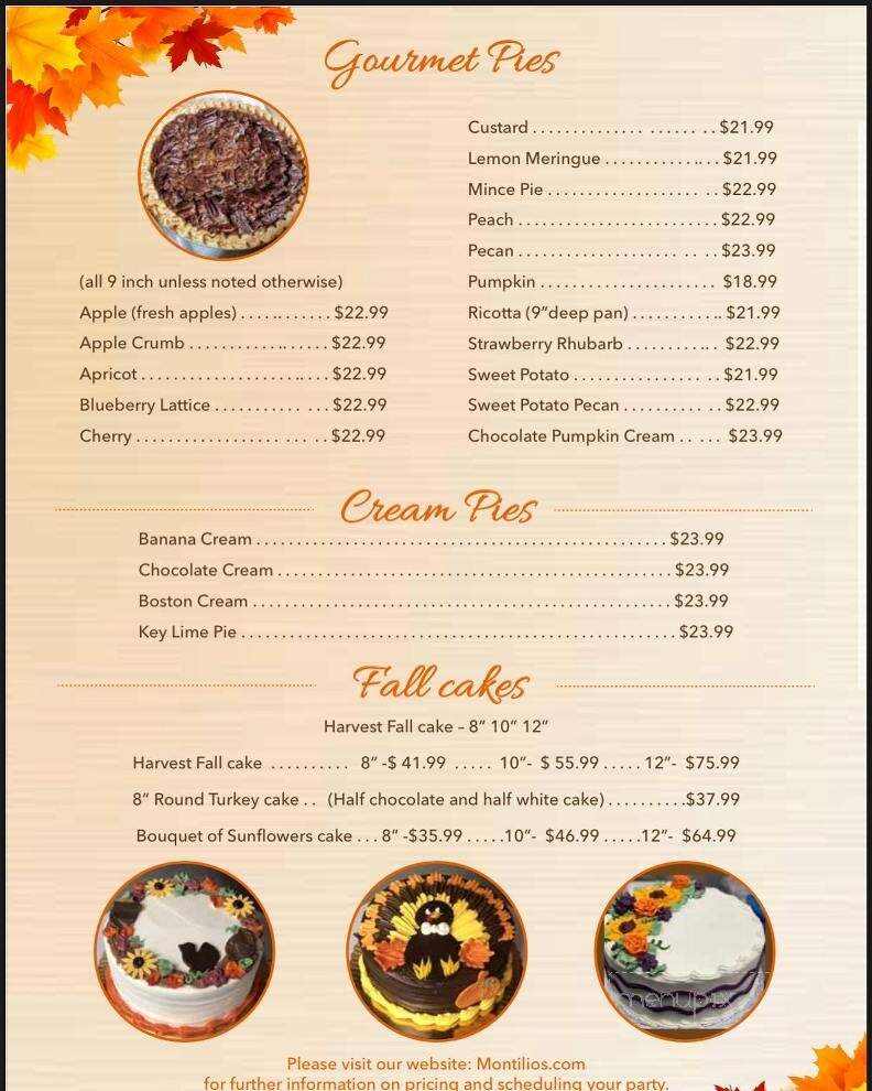 Menu of Montilio's Bakery & Cake Shop in Quincy, MA 02169