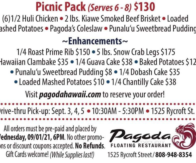Pagoda Floating Restaurant - Honolulu, HI menu_pic