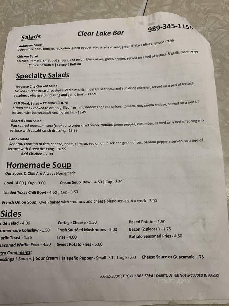 Clear Lake Bar - West Branch, MI menu_pic