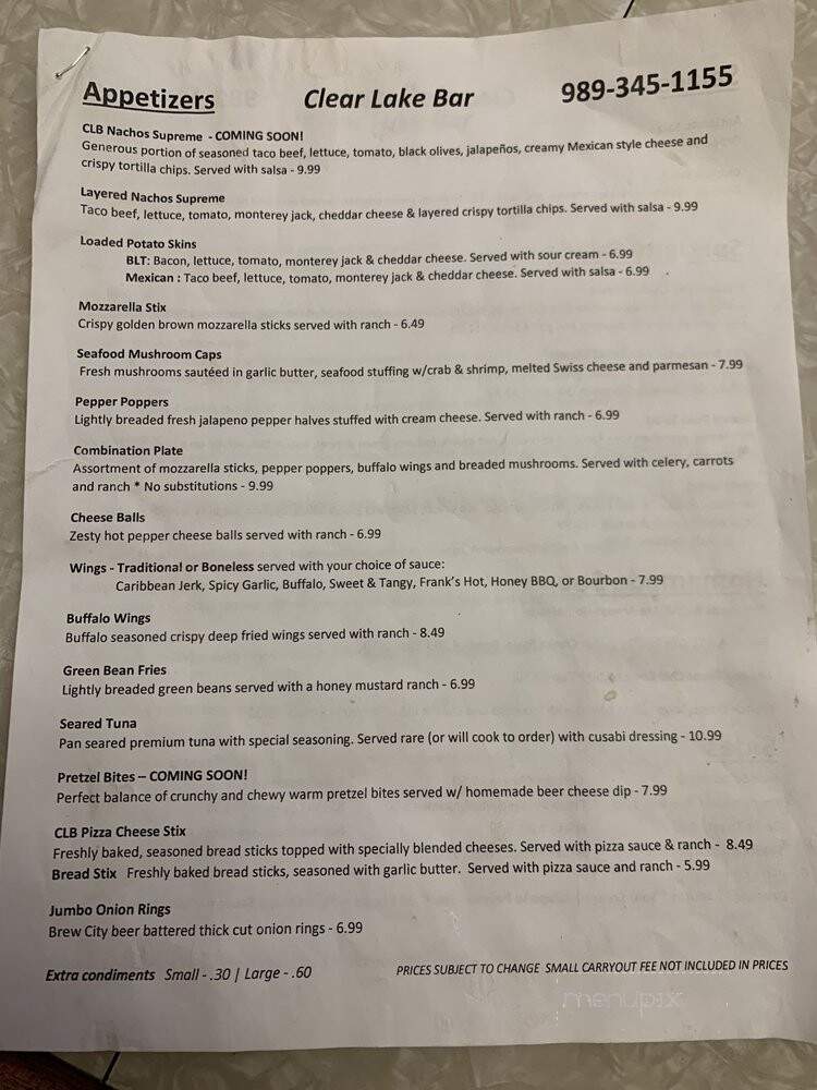 Clear Lake Bar - West Branch, MI menu_pic
