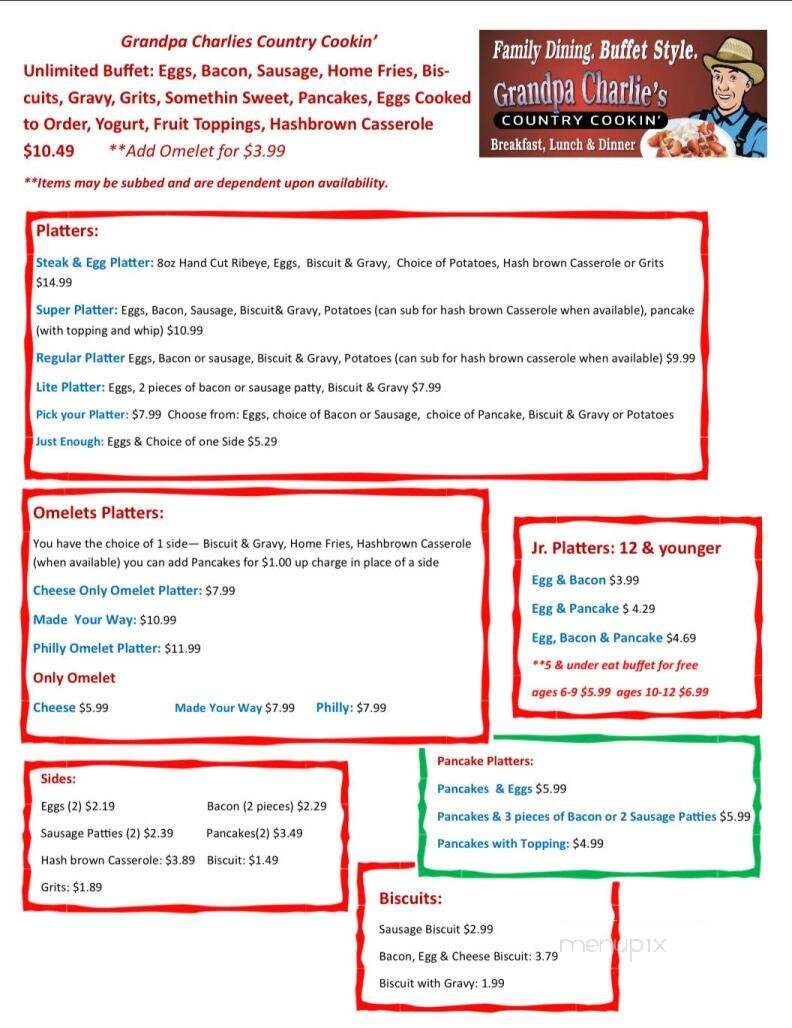Grandpa Charlies Country Cookin' - Andrews, NC menu_pic