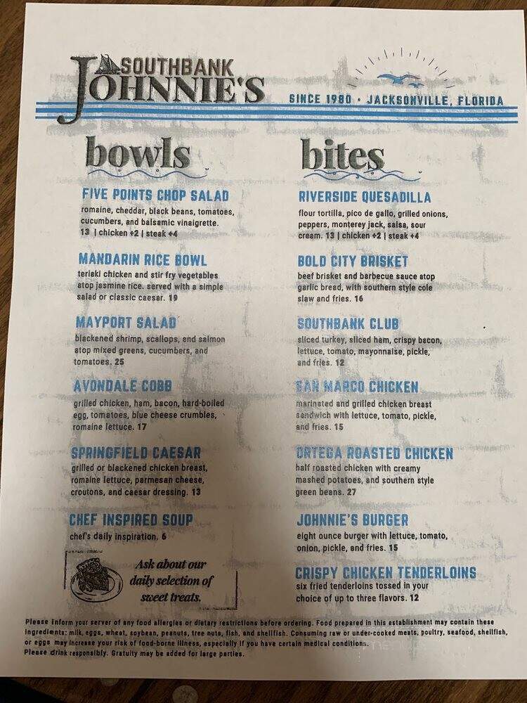Southbank Johnnie's - Jacksonville, FL menu_pic