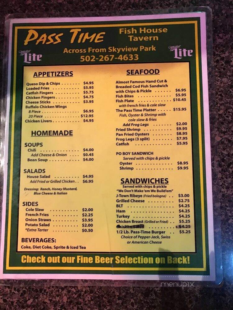 Pastime Fish House - Louisville, KY menu_pic
