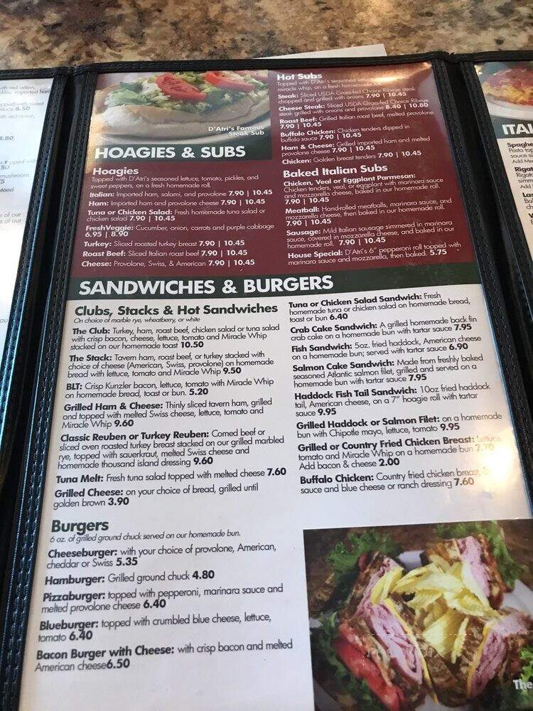 D'Atri's Restaurant - Cumberland, MD menu_pic