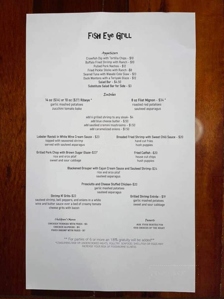 Fish Eye Grill - Girard, GA menu_pic
