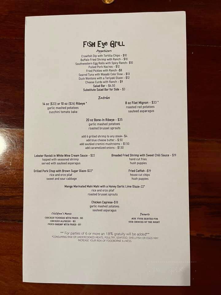 Fish Eye Grill - Girard, GA menu_pic