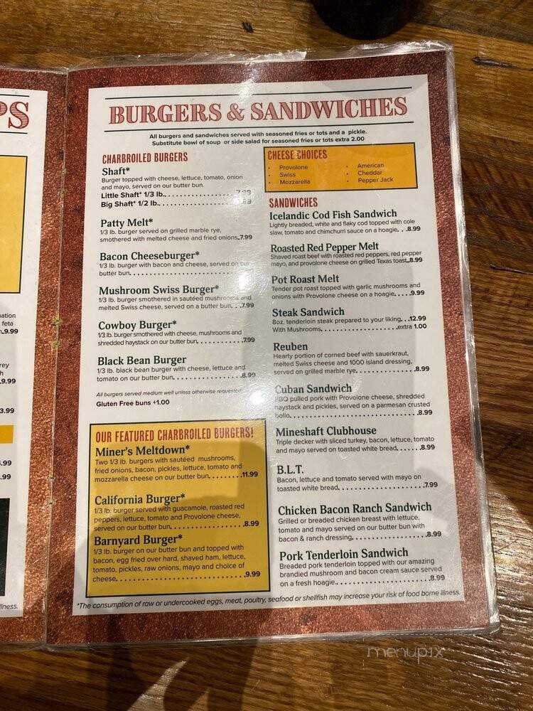 The Mineshaft Restaurant - Oshkosh, WI menu_pic