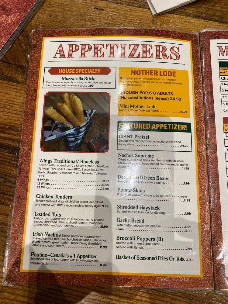 The Mineshaft Restaurant - Oshkosh, WI menu_pic