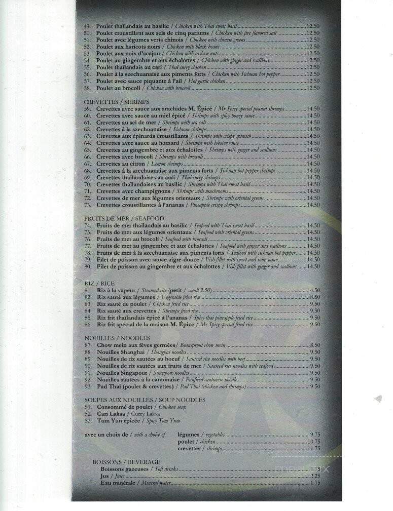 Mr. Spicy - Pointe-Claire, QC menu_pic