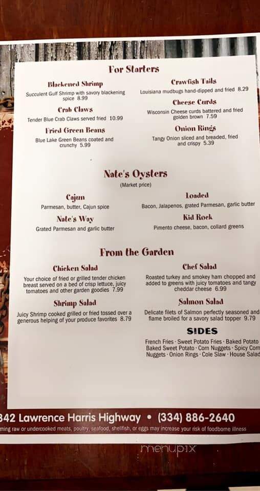 Nates Oyster Bar Grill - Slocomb, AL menu_pic