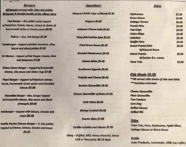 Pearl Street Pub - Oldenburg, IN menu_pic