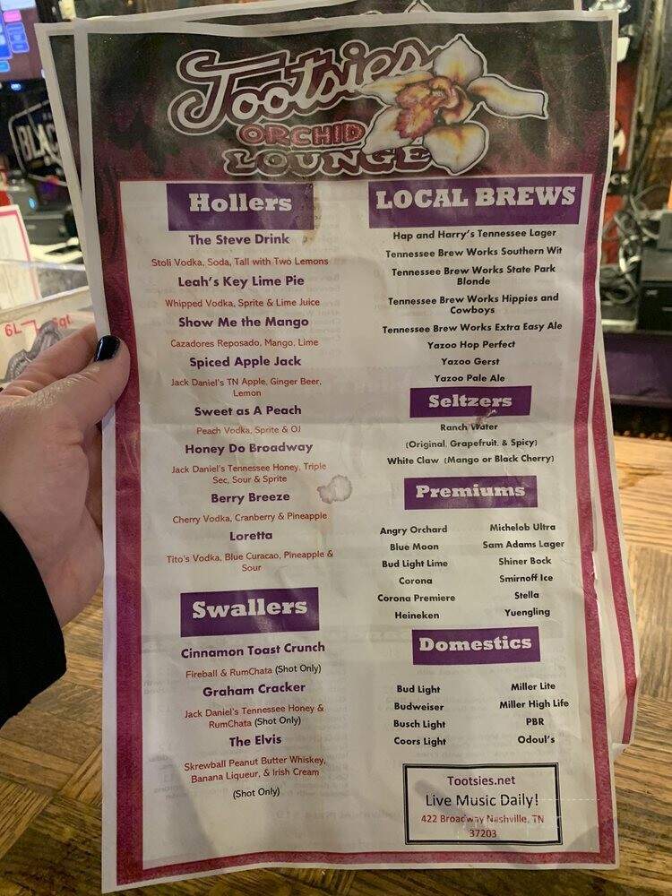 Tootsies Orchid Lounge - Nashville, TN menu_pic
