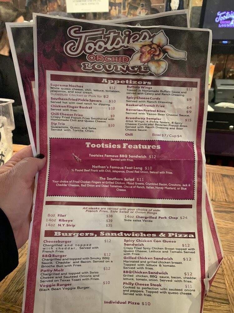 Tootsies Orchid Lounge - Nashville, TN menu_pic