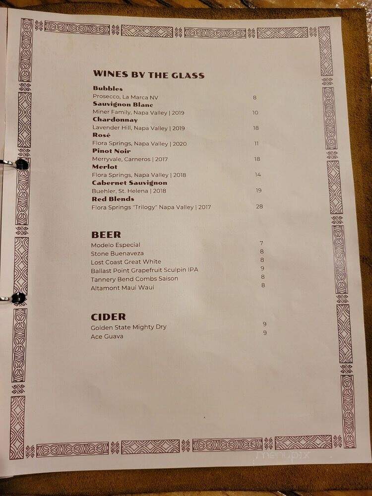 Wilfred's Lounge - Napa, CA menu_pic