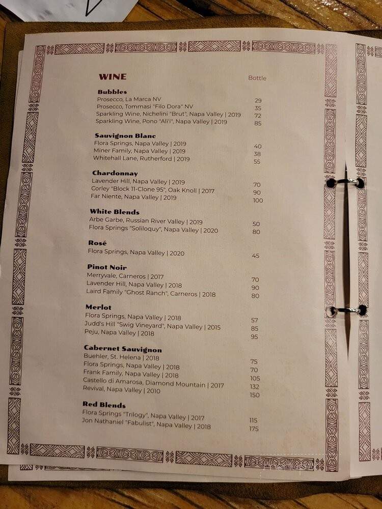 Wilfred's Lounge - Napa, CA menu_pic