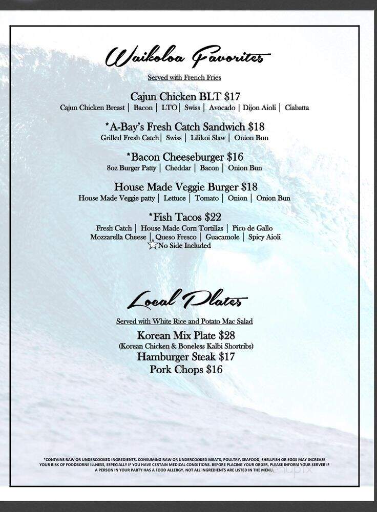 A Bay's Island Grill - Waikoloa Village, HI menu_pic