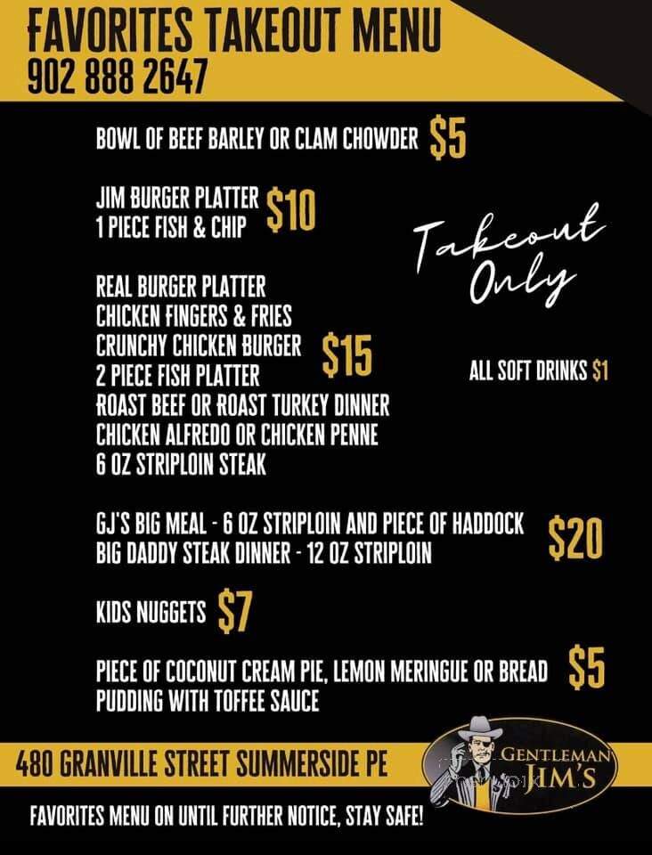 Gentleman Jim's - Summerside, PE menu_pic