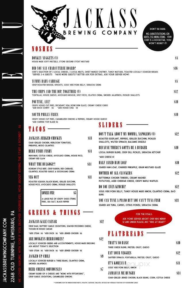 Jackass Brewing Company - Lewisburg, PA menu_pic