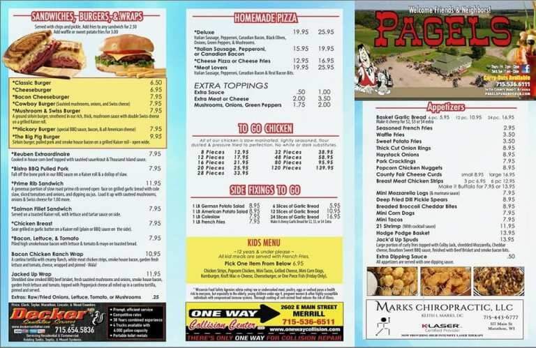 Pagel's Pub & Grub - Athens, WI menu_pic
