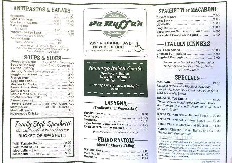 Pa Raffa's Italian Restaurant - New Bedford, MA menu_pic