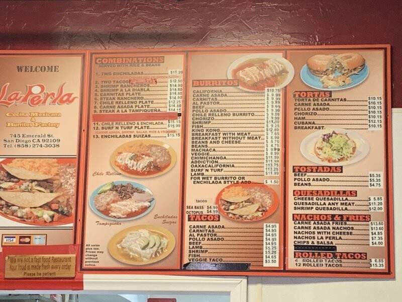 La Perla Cocina Mexicana #3 - San Diego, CA menu_pic