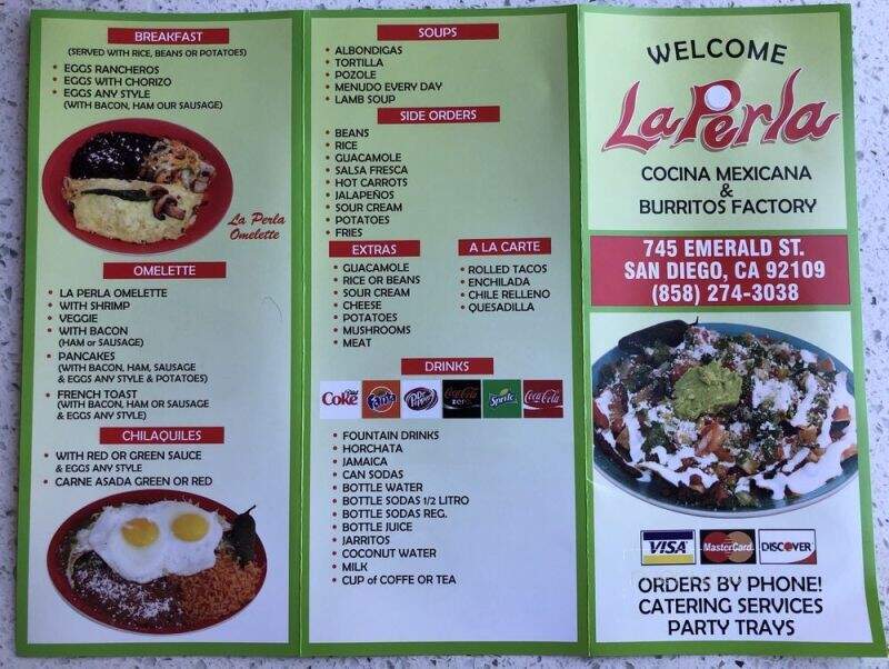 La Perla Cocina Mexicana #3 - San Diego, CA menu_pic