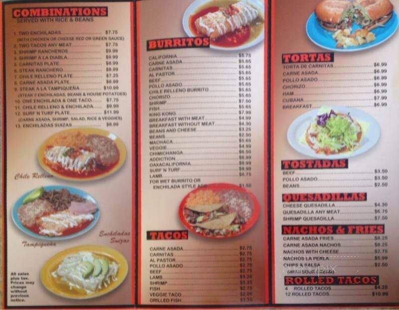 La Perla Cocina Mexicana #3 - San Diego, CA menu_pic