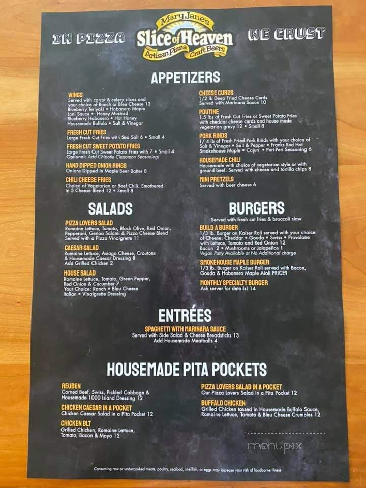 Mary Jane's Slice of Heaven - Farmington, ME menu_pic