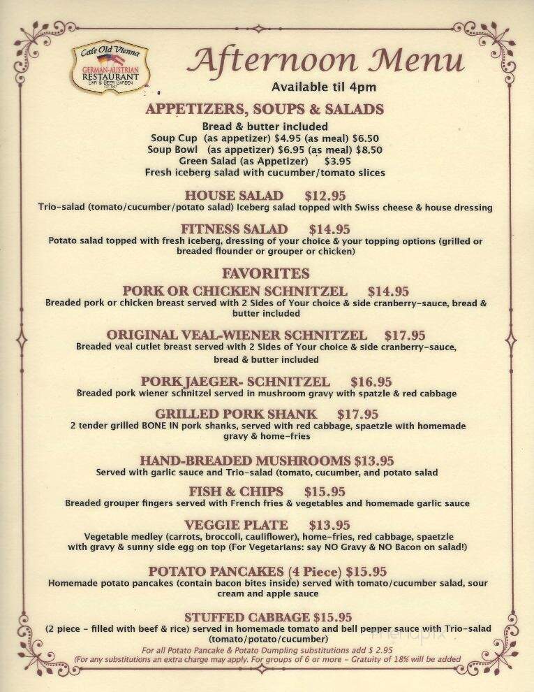 Cafe Old Vienna - Myrtle Beach, SC menu_pic