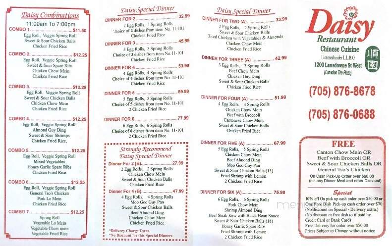 Daisy Restaurant - Peterborough, ON menu_pic