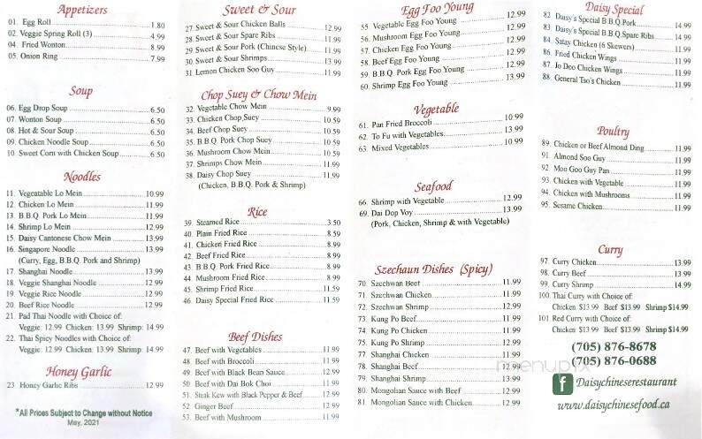 Daisy Restaurant - Peterborough, ON menu_pic