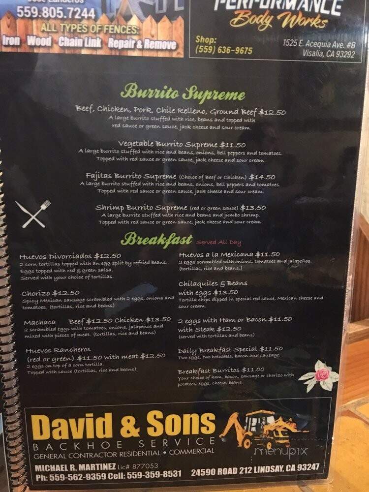 El Rosal Bar & Grill - Visalia, CA menu_pic