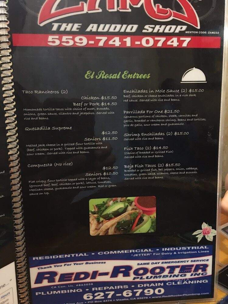 El Rosal Bar & Grill - Visalia, CA menu_pic