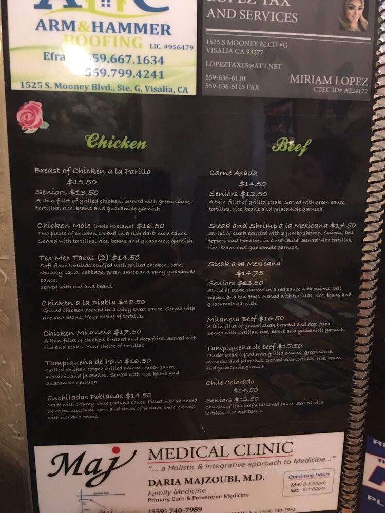El Rosal Bar & Grill - Visalia, CA menu_pic