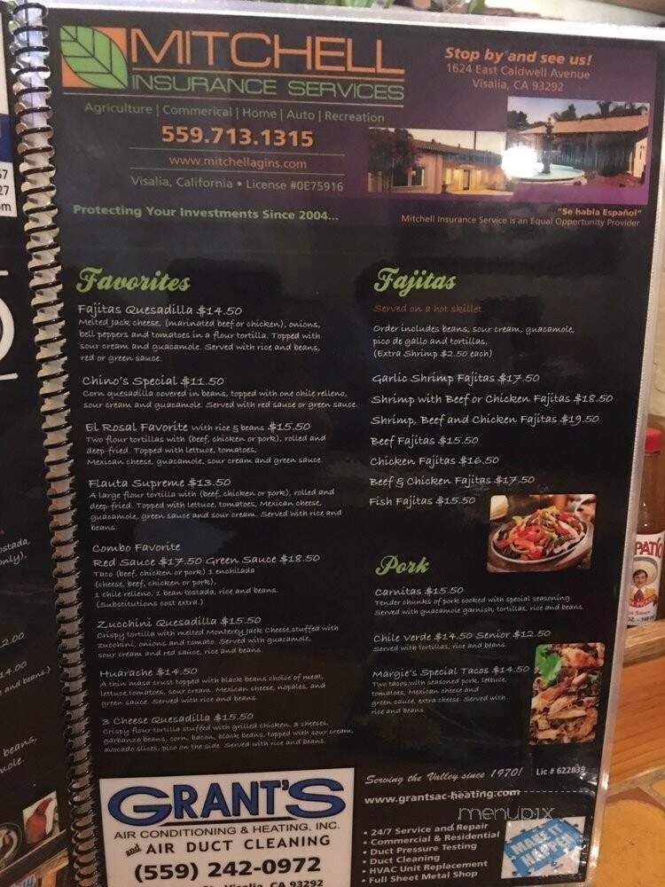 El Rosal Bar & Grill - Visalia, CA menu_pic