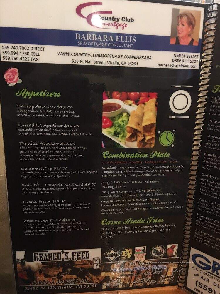 El Rosal Bar & Grill - Visalia, CA menu_pic