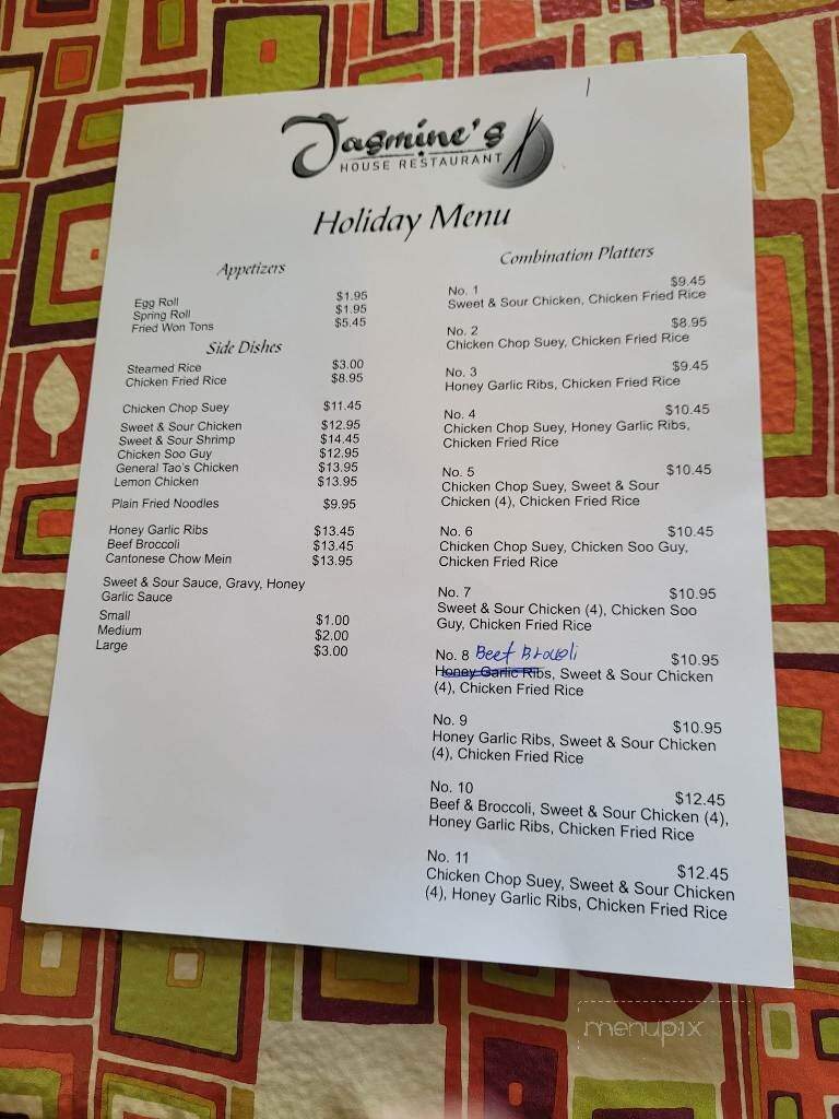 Menu of jasmine s in mount pearl nl a1n 3l1